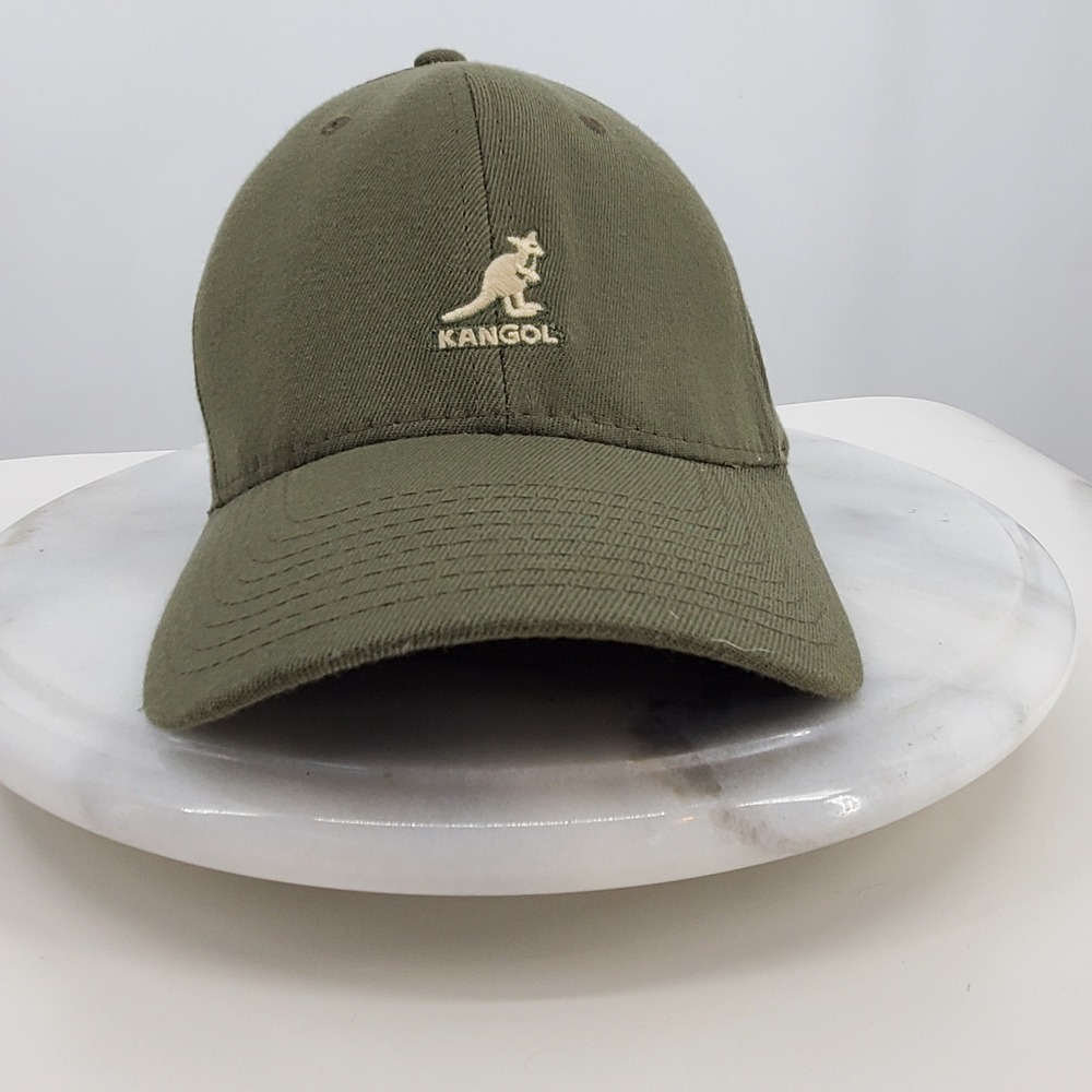 Kangol Flexfit Wool Blend Baseball Cap Olive Green Kangaroo Logo Preppy L/XL - Picture 3 of 10